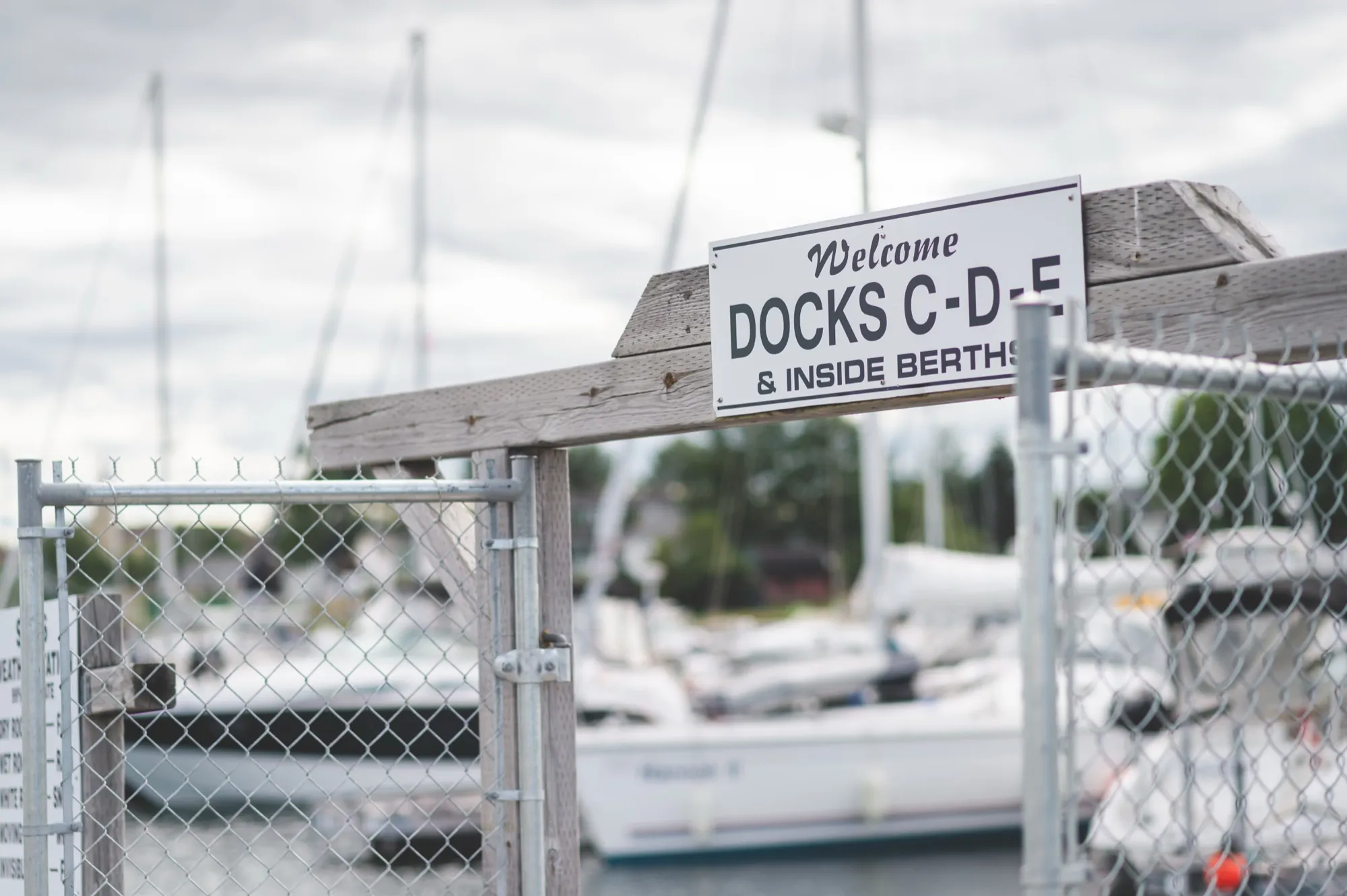 The gated entrance to Docks C, D and E at Lewisporte Marina